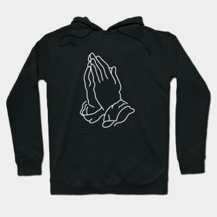 minimalistic line art praying hands in white (tattoo) Hoodie